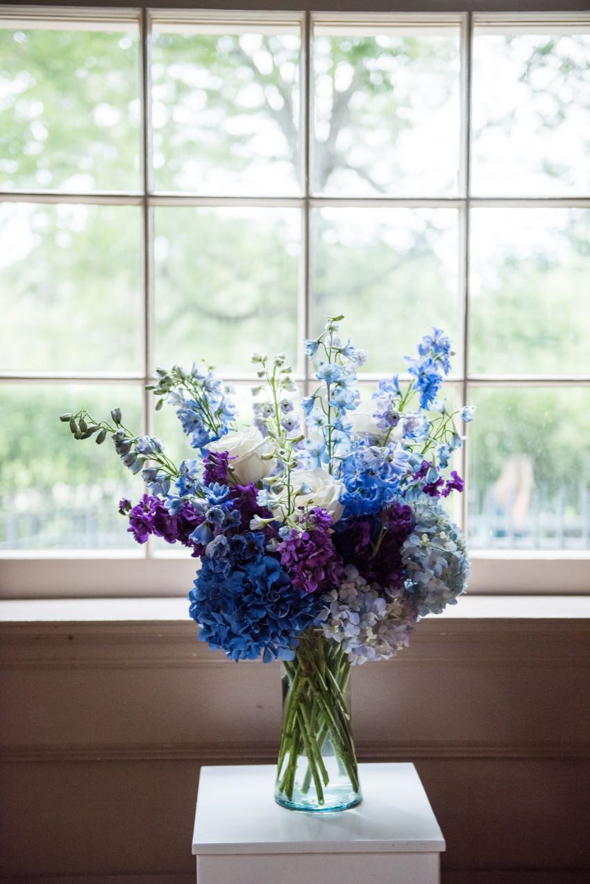 blue and purple wedding decor