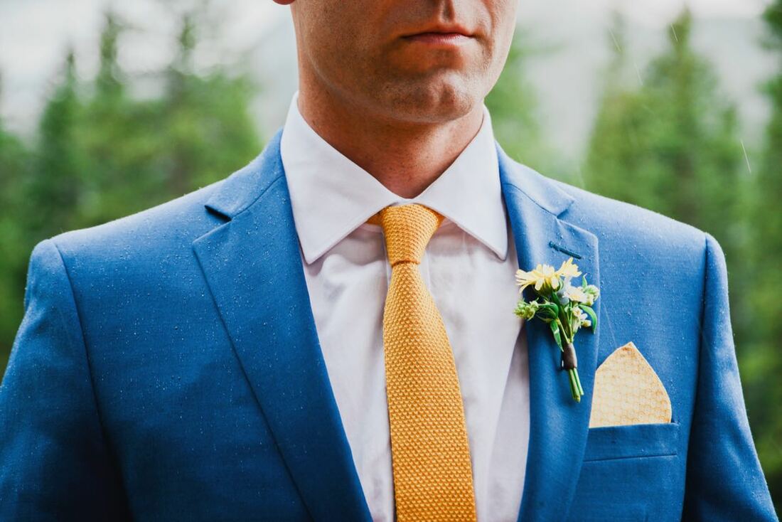 yellow blue boutonniere